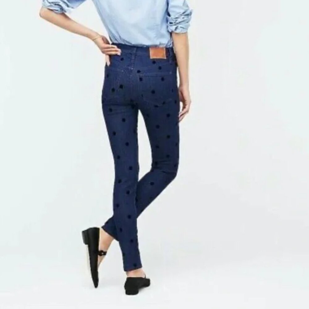 J. Crew Denim Women 25 Dark Wash Polka Dot 9" High Rise Toothpick Skinny Jeans